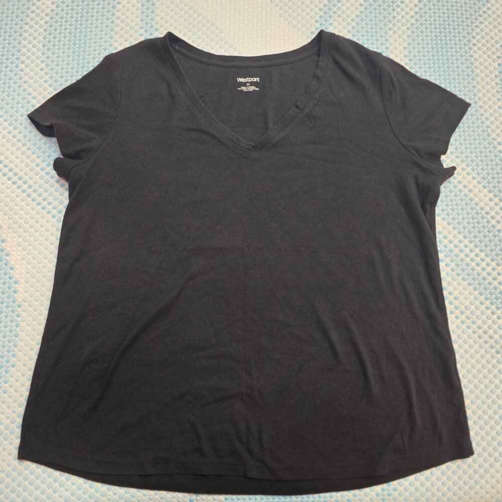 Westport Black Basic Short Sleeve V-Neck Women's Top Size 2x